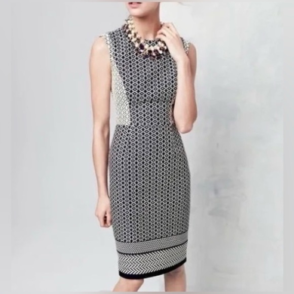 JCREW Black Label Geometric Sheath Dress Womens 10 Black Paneled Office Career - Picture 2 of 14
